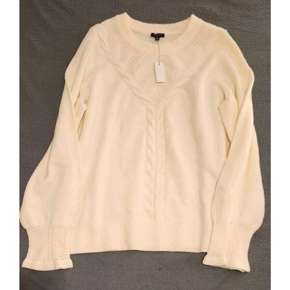 Talbots Plus Sweater Ivory Cream Fuzzy Cable Knit Pullover Sweater‎ Size 1X NWT